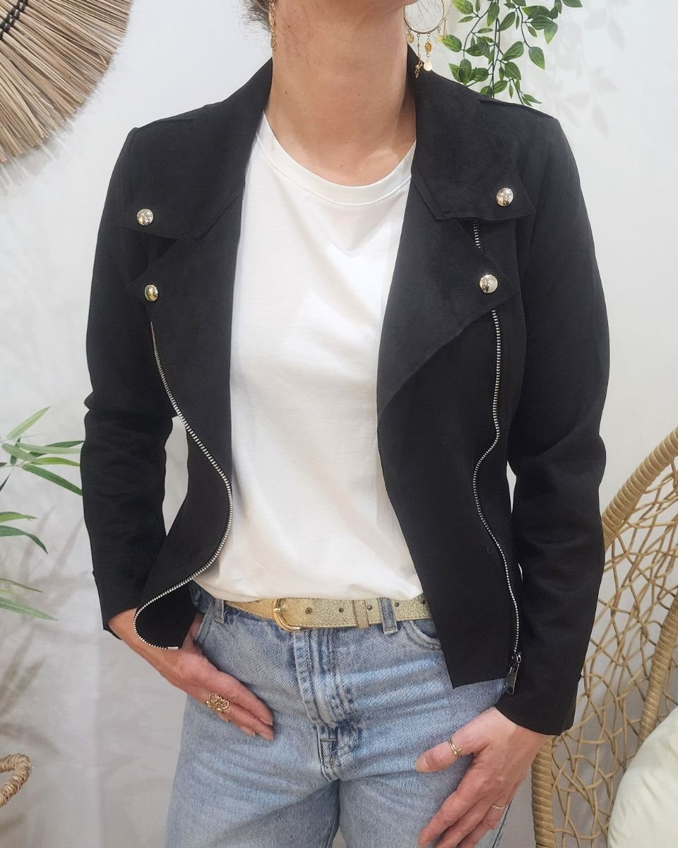 Perfecto femme fin suédine noir