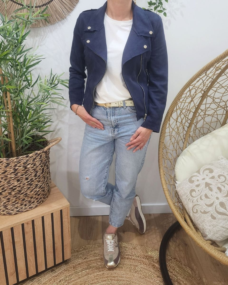 Perfecto femme fin suédine marine