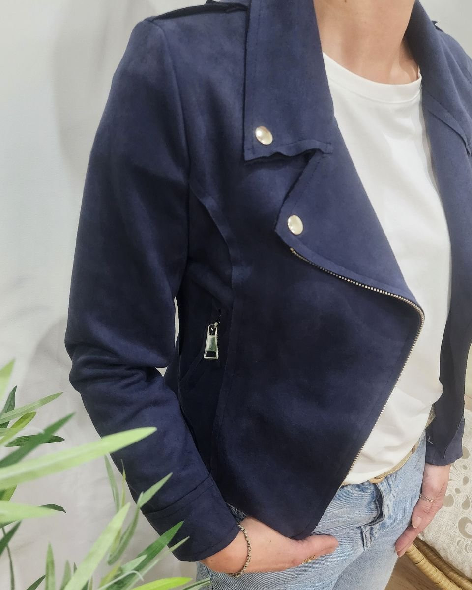 Perfecto femme fin suédine marine