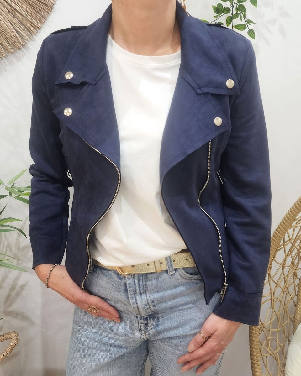 Perfecto femme fin suédine marine