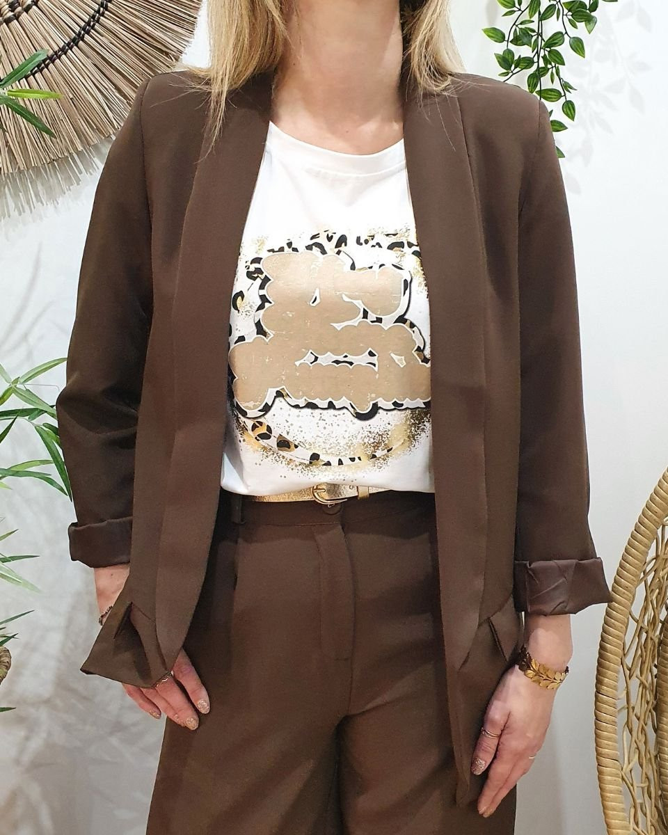 Veste blazer femme unie marron glacé