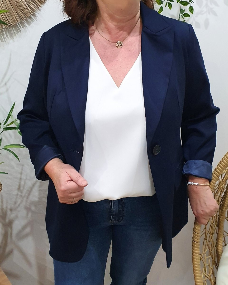 Blazer femme uni bleu marine grande taille 