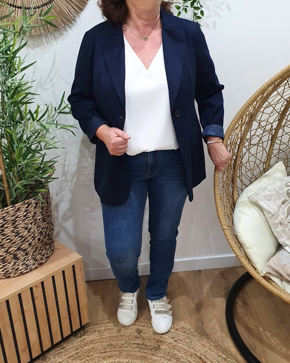 Blazer femme uni bleu marine grande taille 