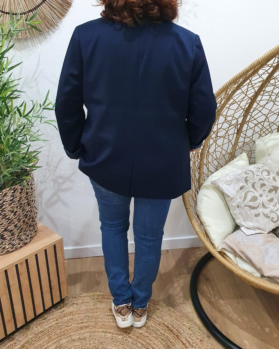 Blazer femme uni bleu marine grande taille 
