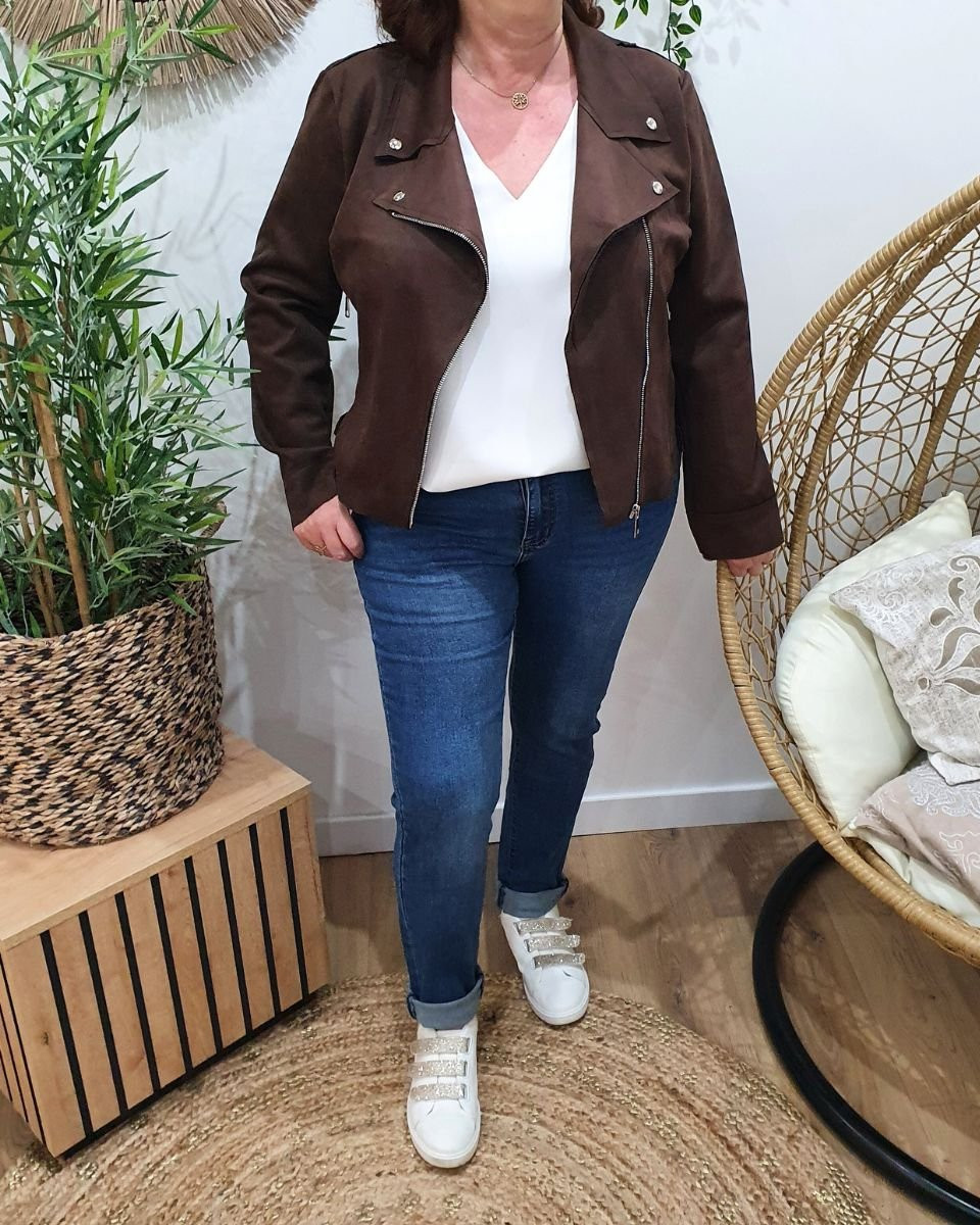 Perfecto femme fin suédine marron chocolat