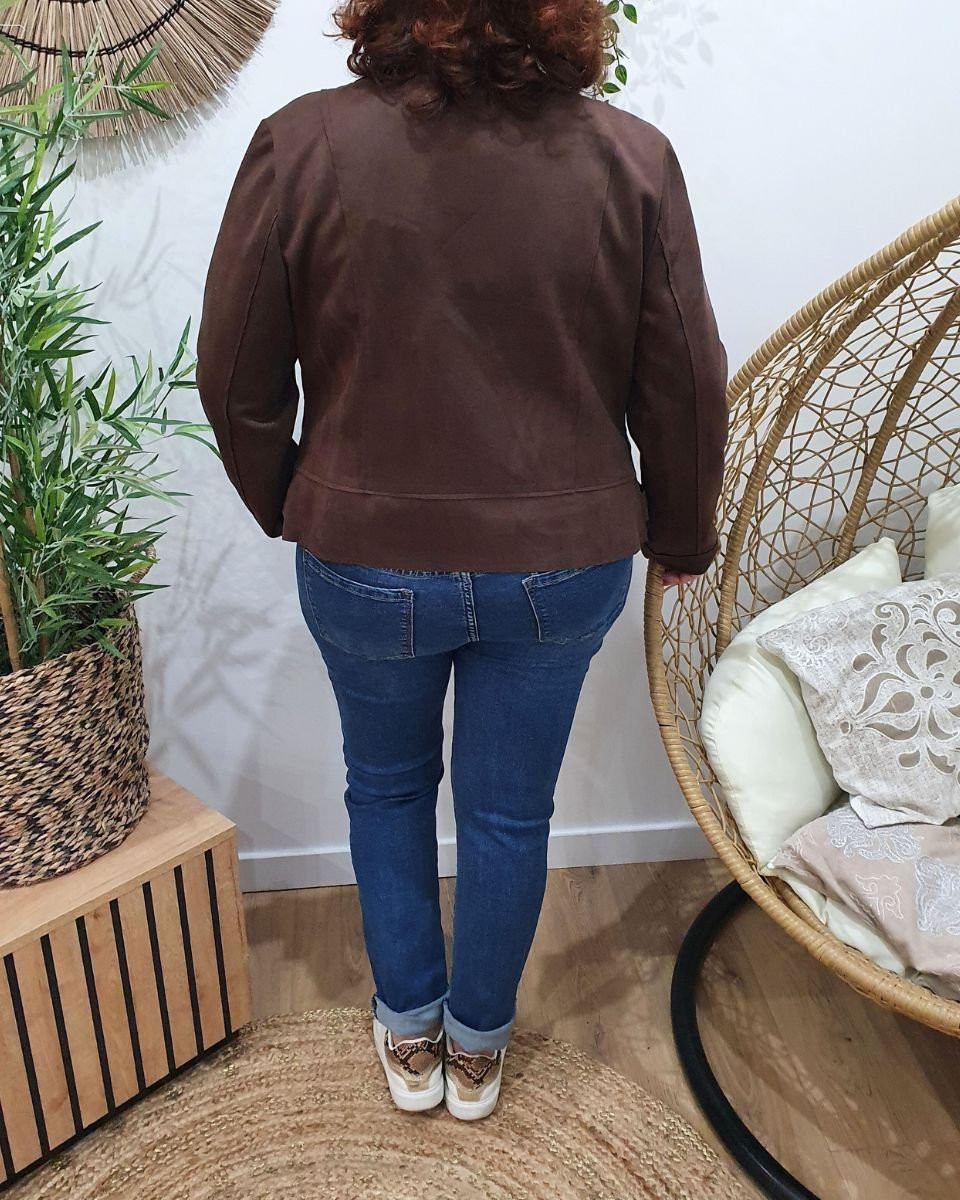 Perfecto femme fin suédine marron chocolat