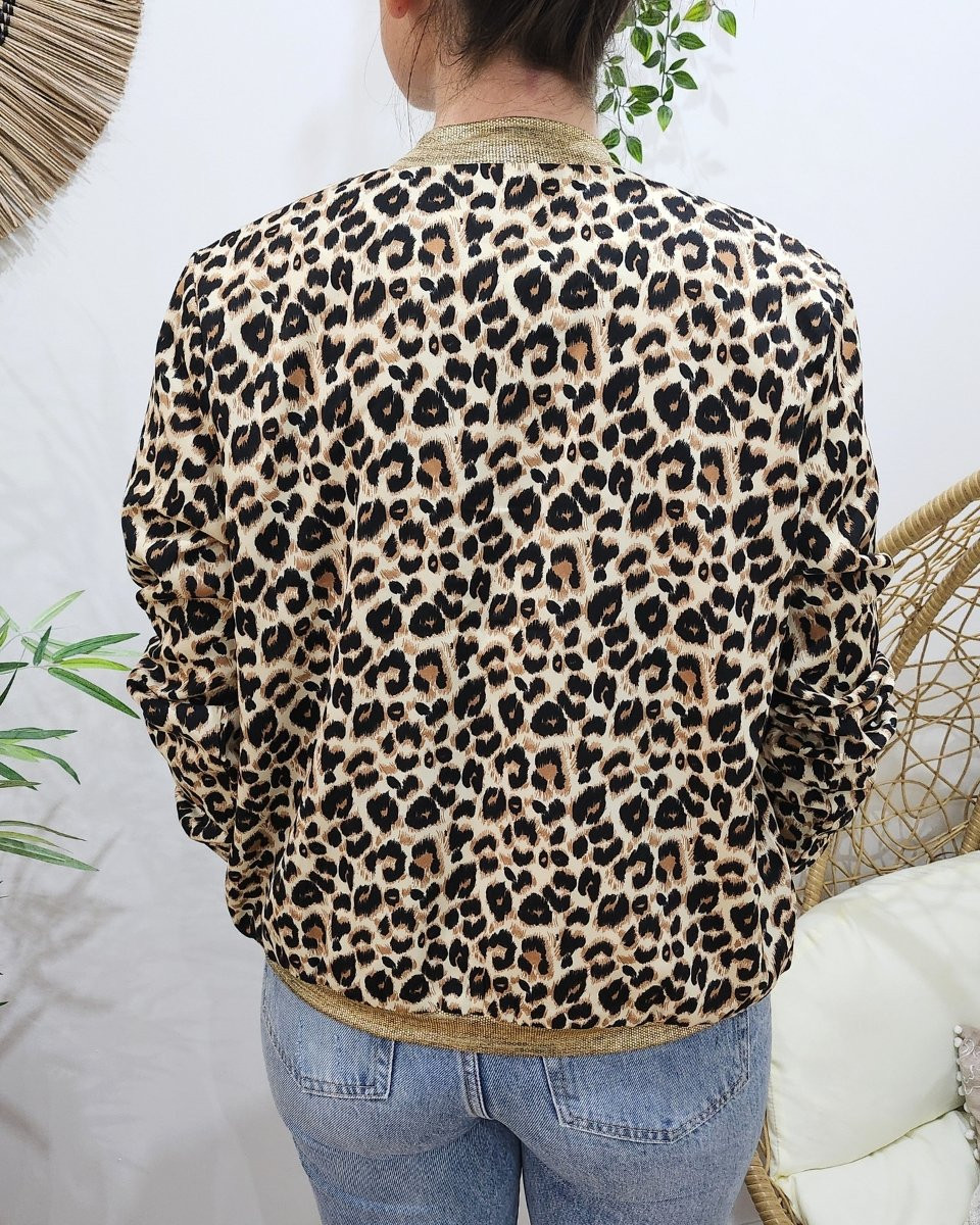 Bombers femme beige léopard camel et noir