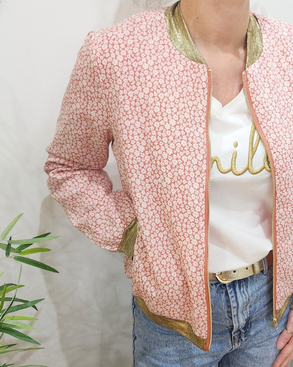 Bombers femme rose fleurs écrues Anya