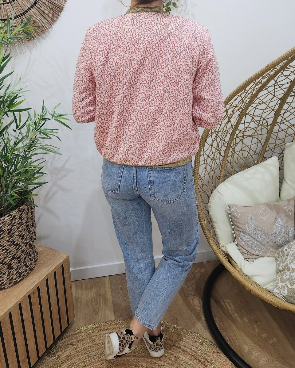 Bombers femme rose fleurs écrues Anya