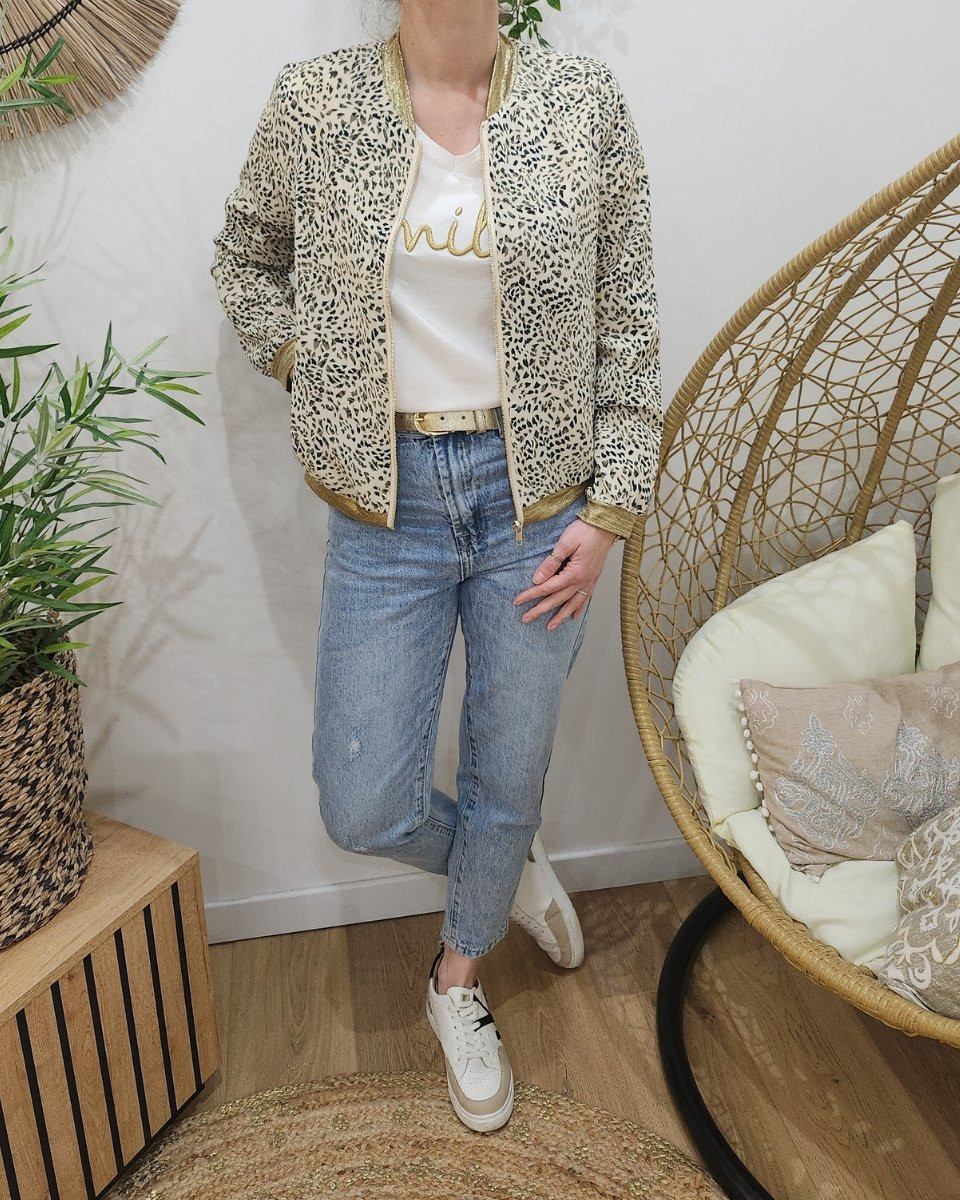 Bombers femme écru motifs gris noirs Opaline