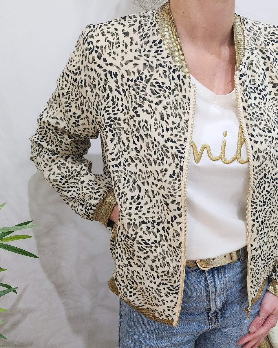 Bombers femme écru motifs gris noirs Opaline