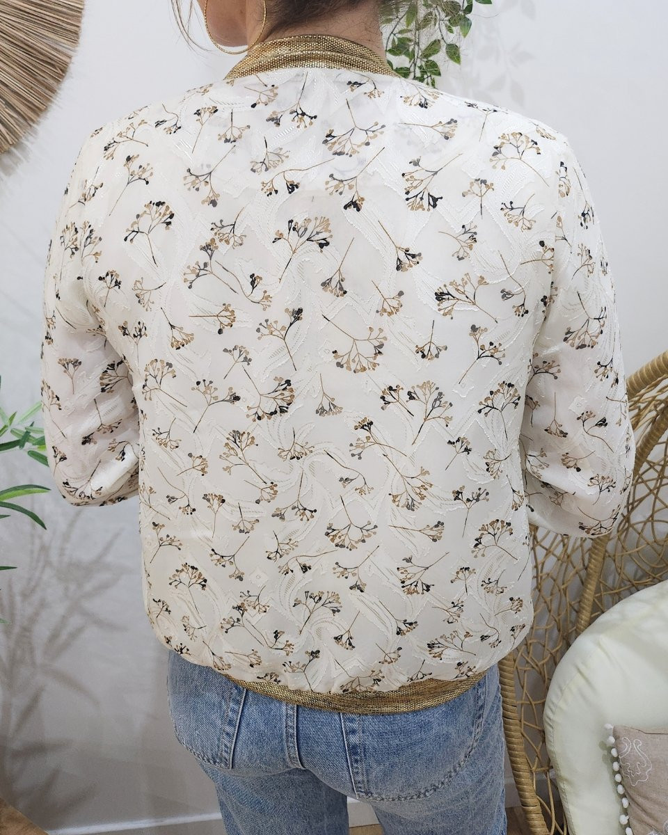 Bombers femme écru fleurs camel et noires Milie