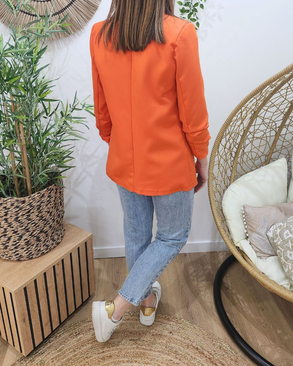 Blazer femme manches plissées orange
