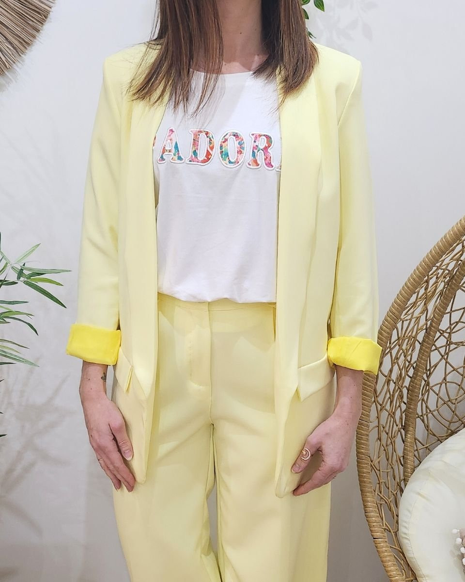 Veste blazer femme unie jaune pâle