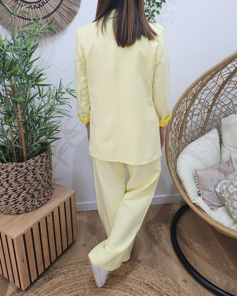 Veste blazer femme unie jaune pâle