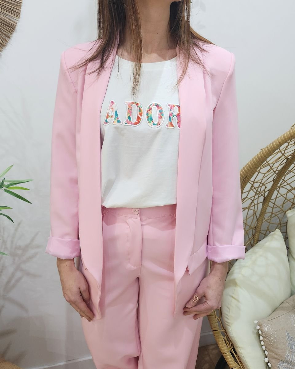 Veste blazer femme unie rose baby