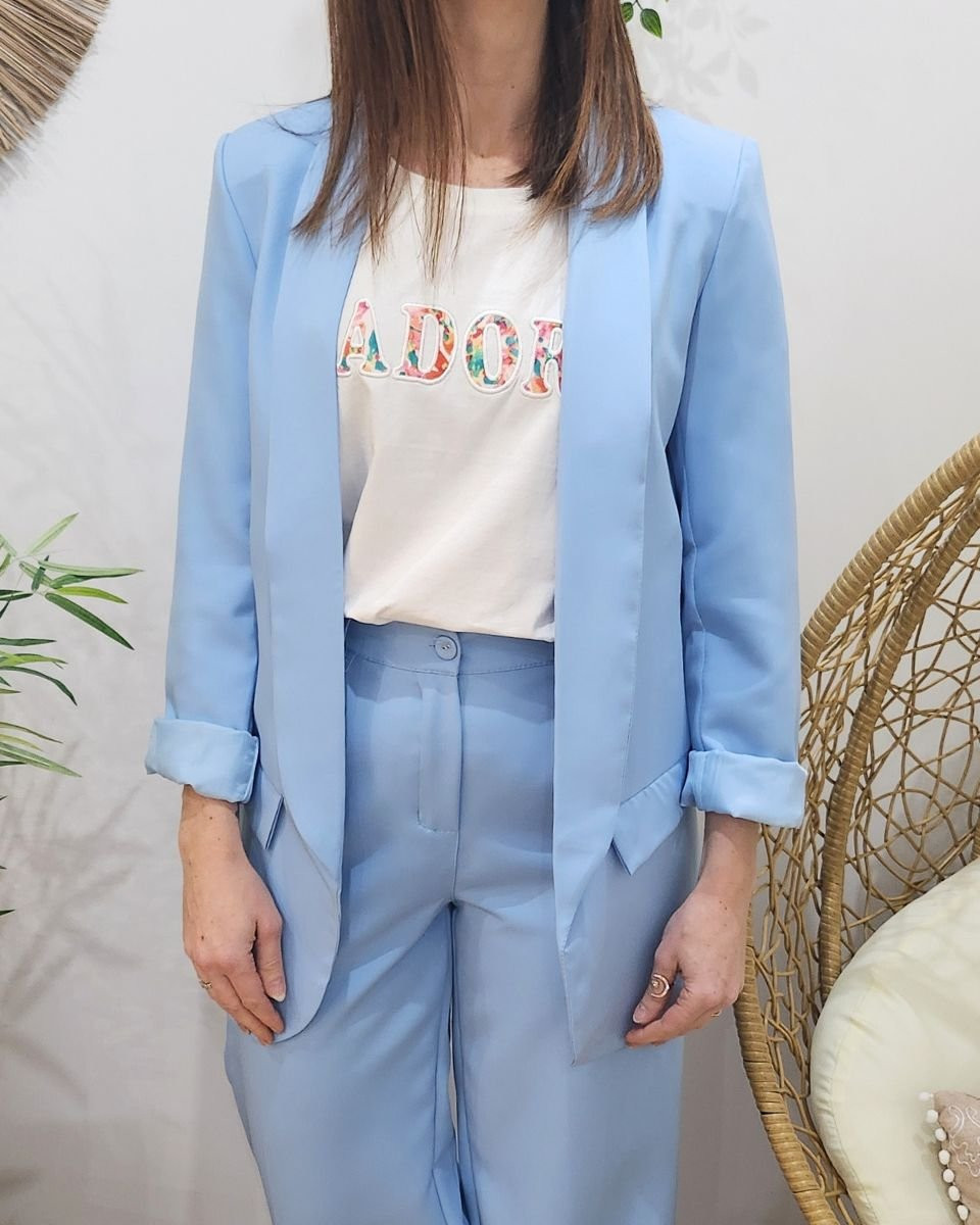 Veste blazer femme unie bleu ciel