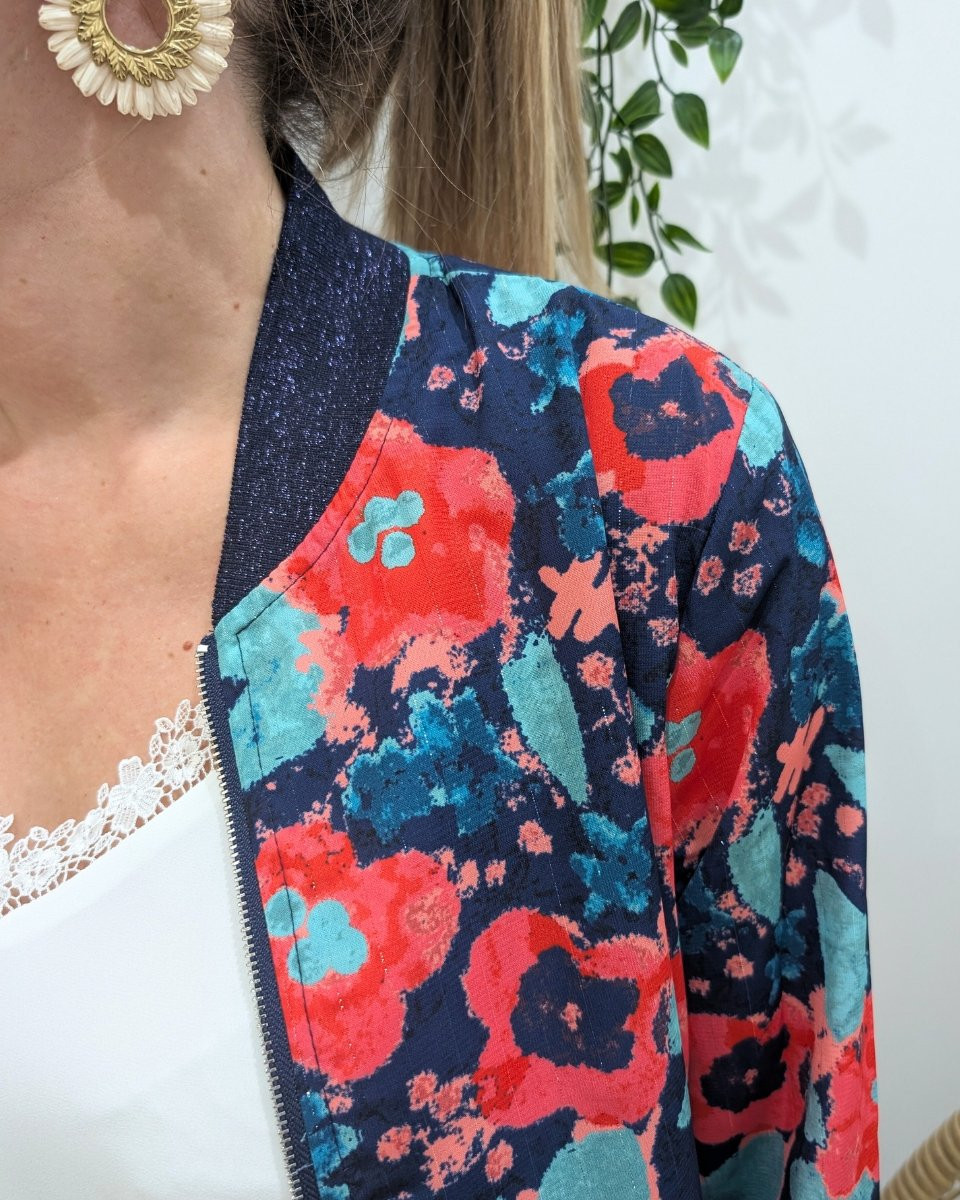 Bombers femme marine fleuri rose et bleu Taliah