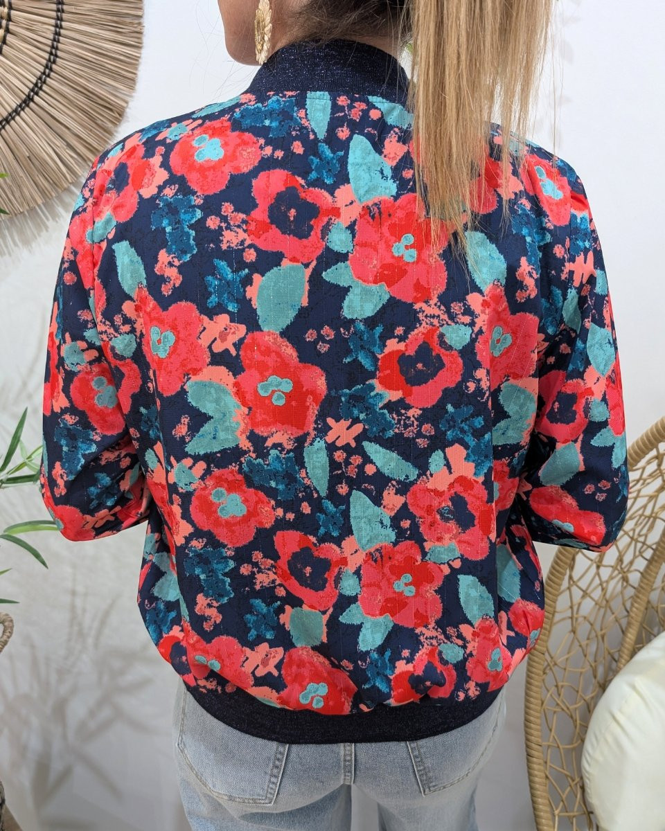 Bombers femme marine fleuri rose et bleu Taliah