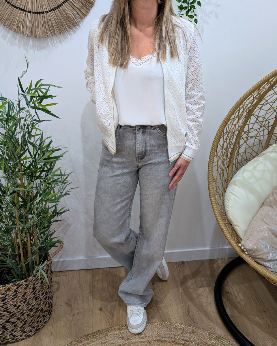 Bombers femme dentelle écru fermeture argentée