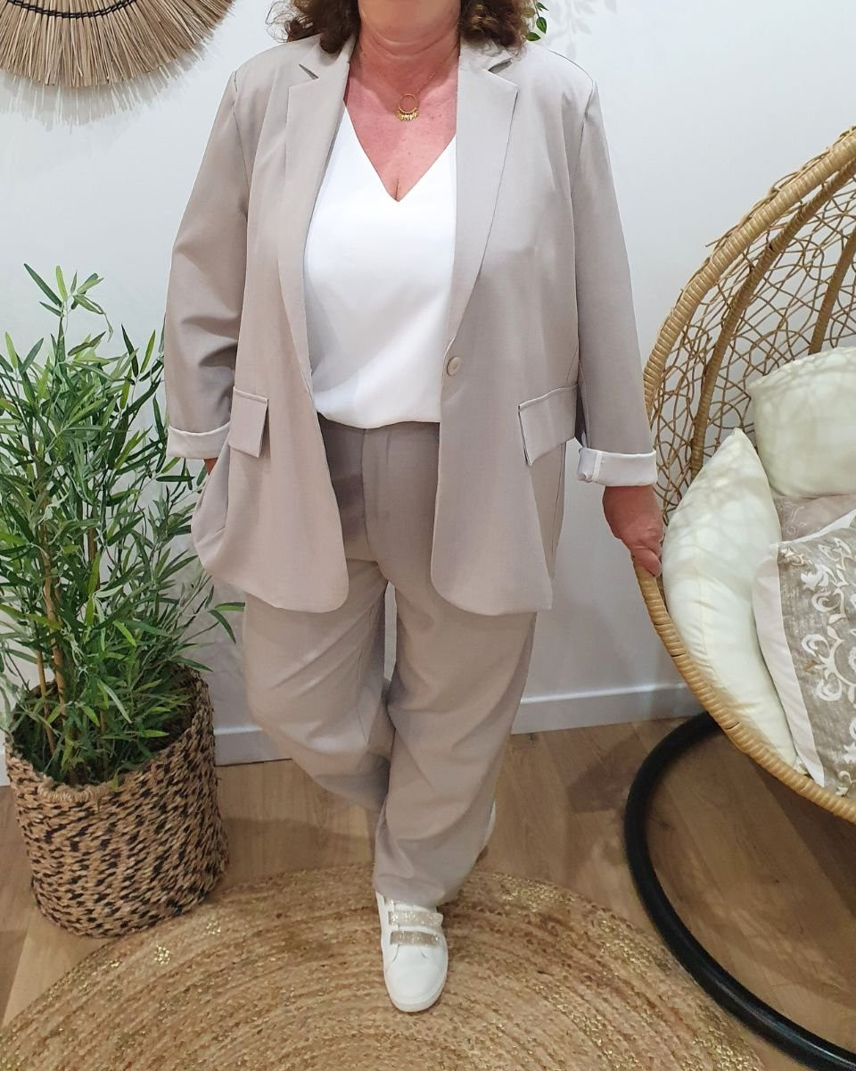 Veste tailleur femme grande taille beige taupe