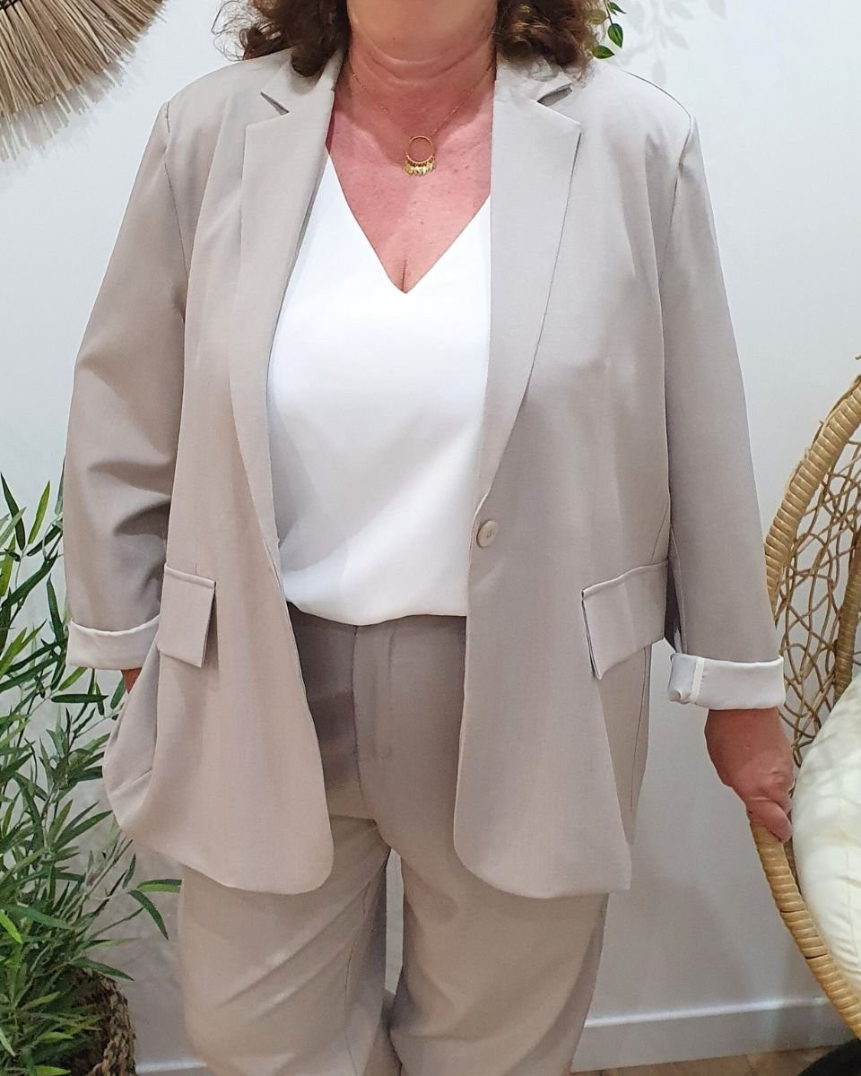 Veste tailleur femme grande taille beige taupe