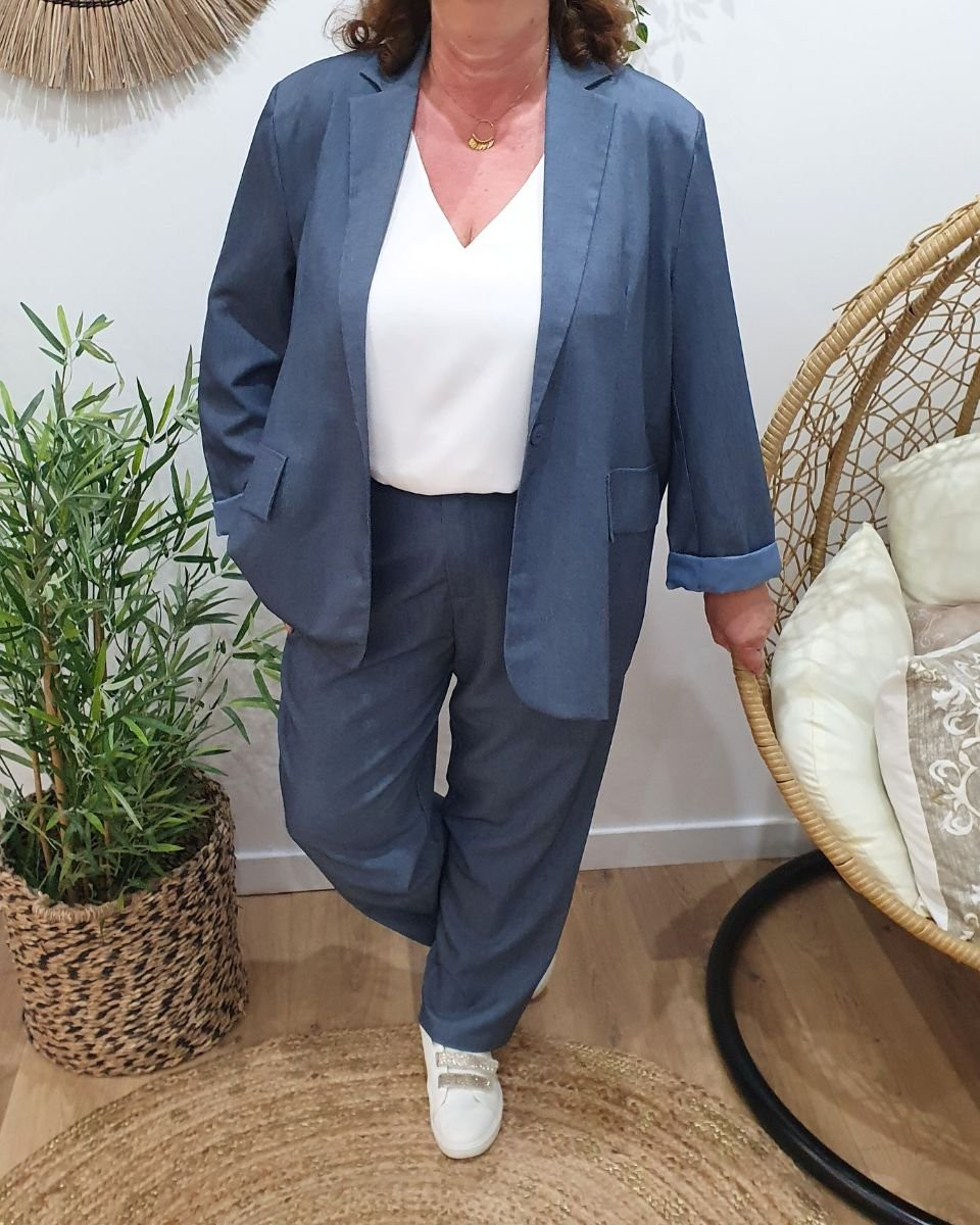 Pantalon tailleur femme grande taille bleu jean