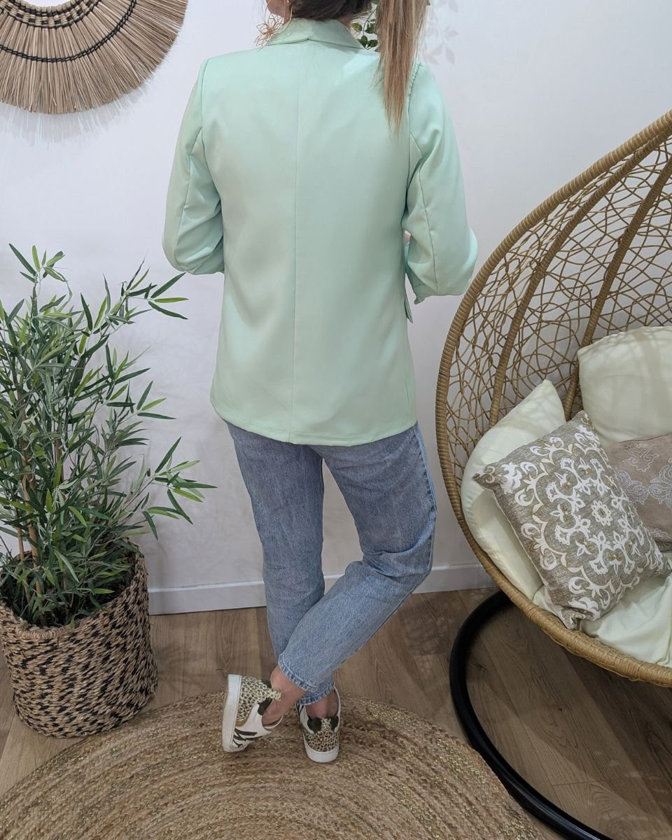 Blazer femme manches plissées vert amande