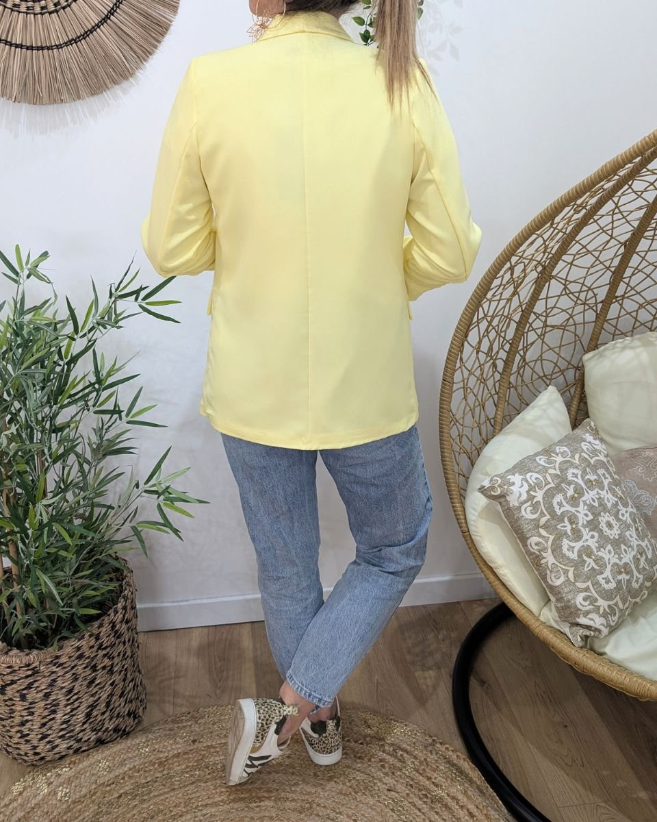 Blazer femme manches plissées jaune pâle