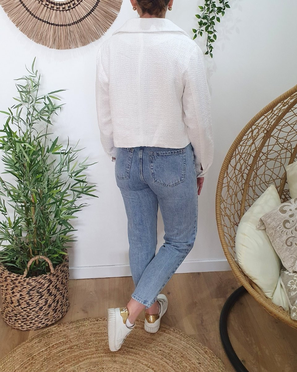 Veste femme courte blanche boutons strass