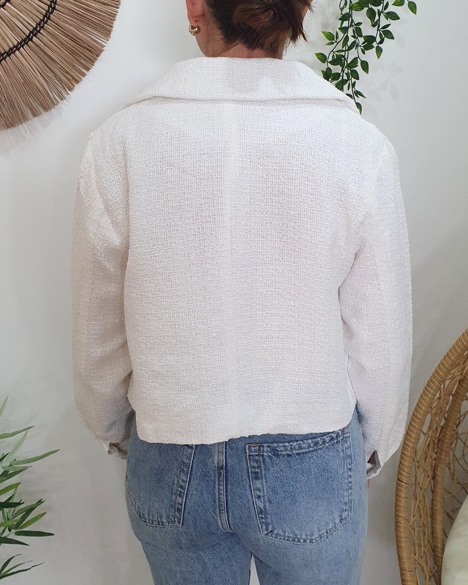 Veste femme courte blanche boutons strass