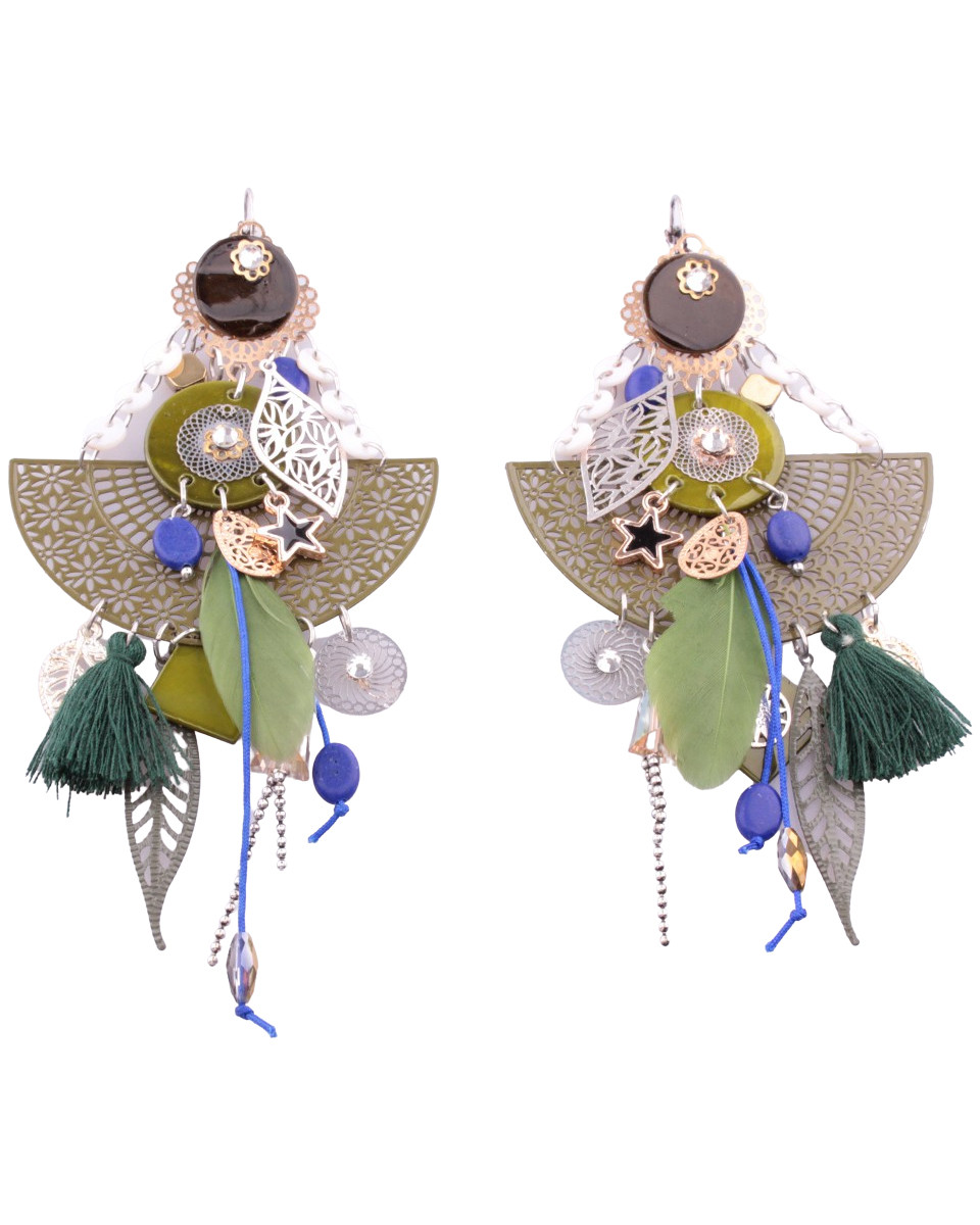 Boucles D'oreilles Lolilota – Plume Marron, Perles Et Strass