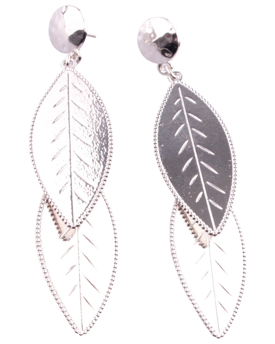 Boucles d'oreilles pendantes feuilles argentées : bijoux fantaisie