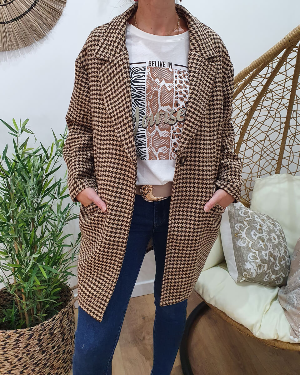 Veste pied de poule femme marron outlet