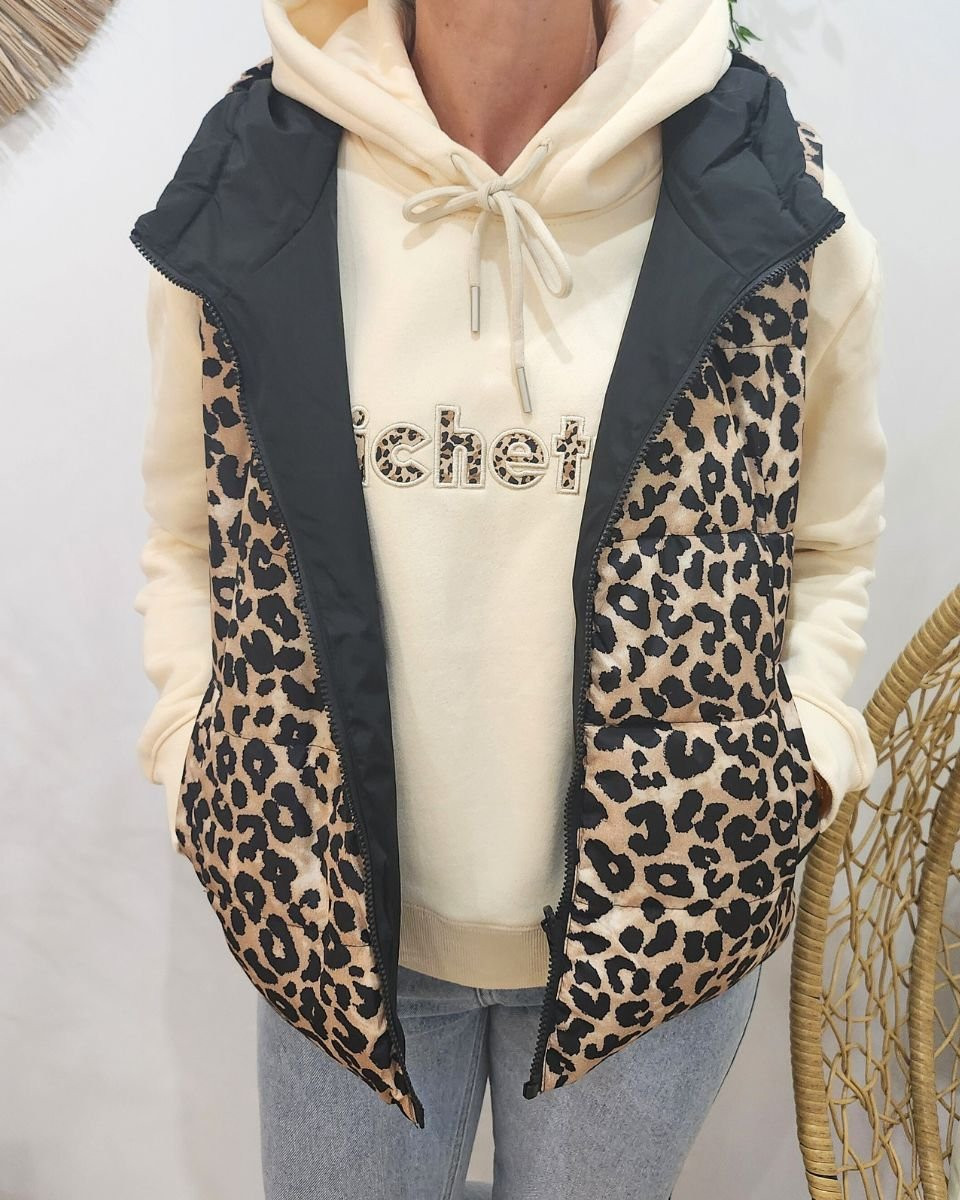 Manteau Femme Sans Manches Long Polaire Réversible Sherpa - Gilet Chaud à Capuche Automne Hiver Avec Poches