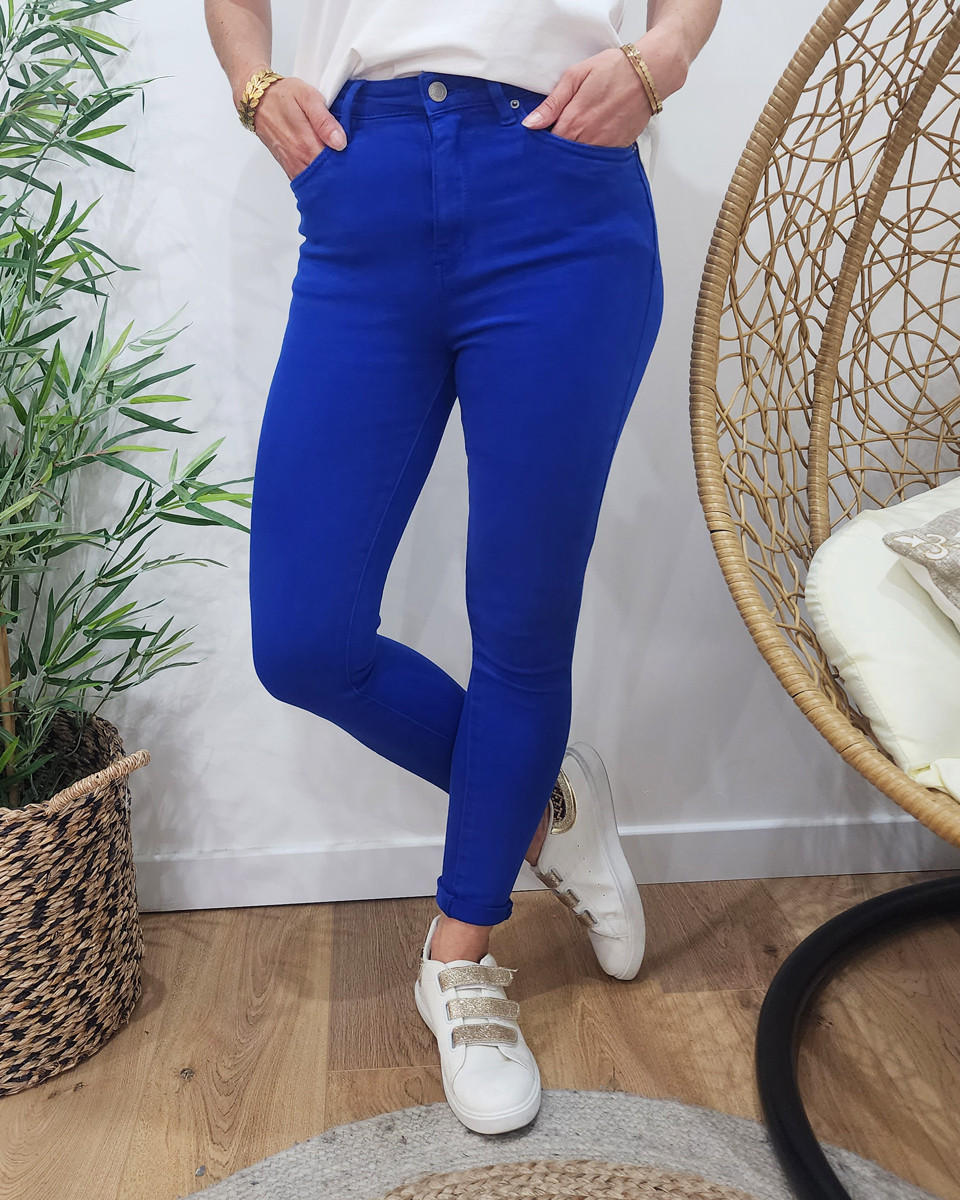 Pantalon femme bleu roi skinny 22725