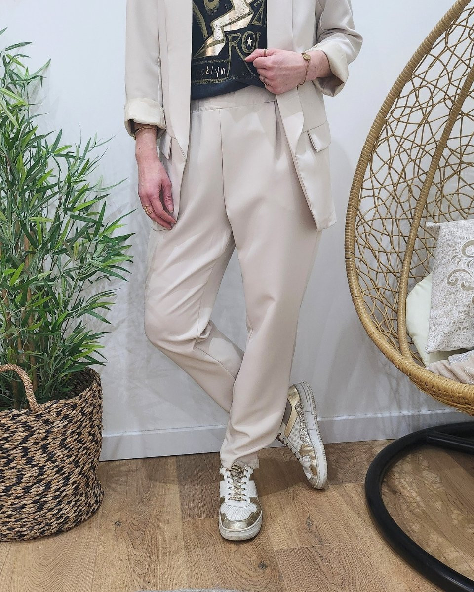 Pantalon tailleur femme fluide beige 25204