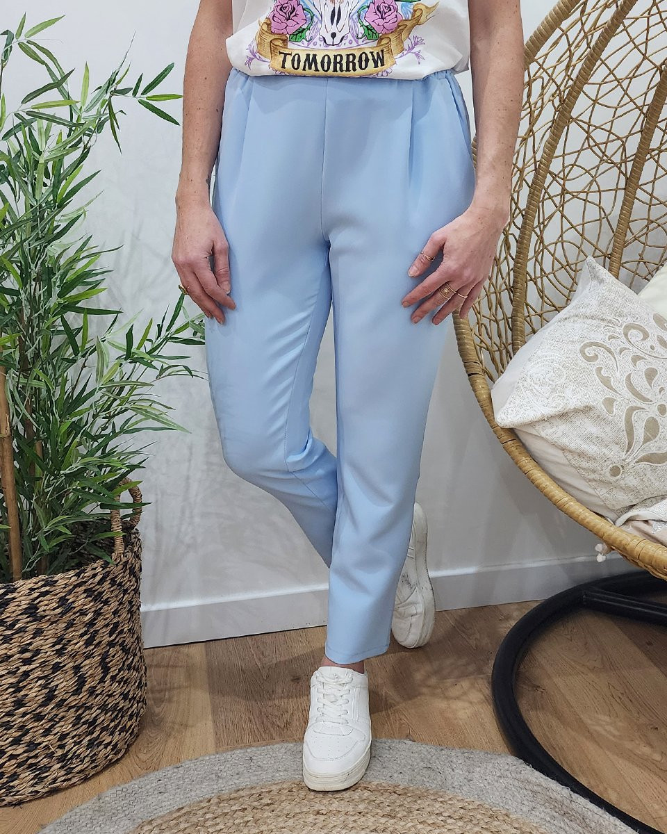 Pantalon tailleur femme fluide bleu ciel 25208