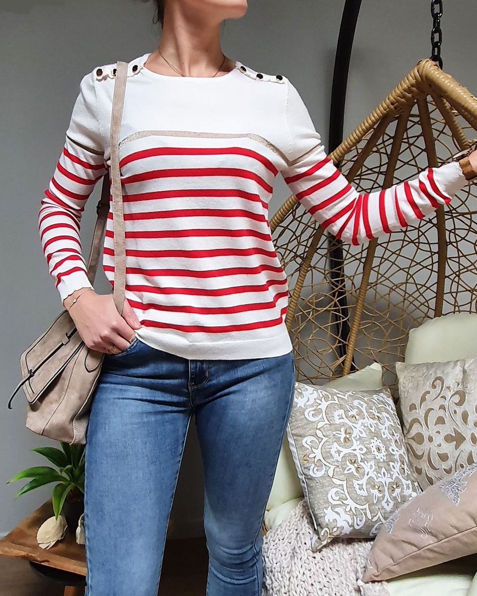 Pull marini re blanc rayures fines rouge et dor 15721