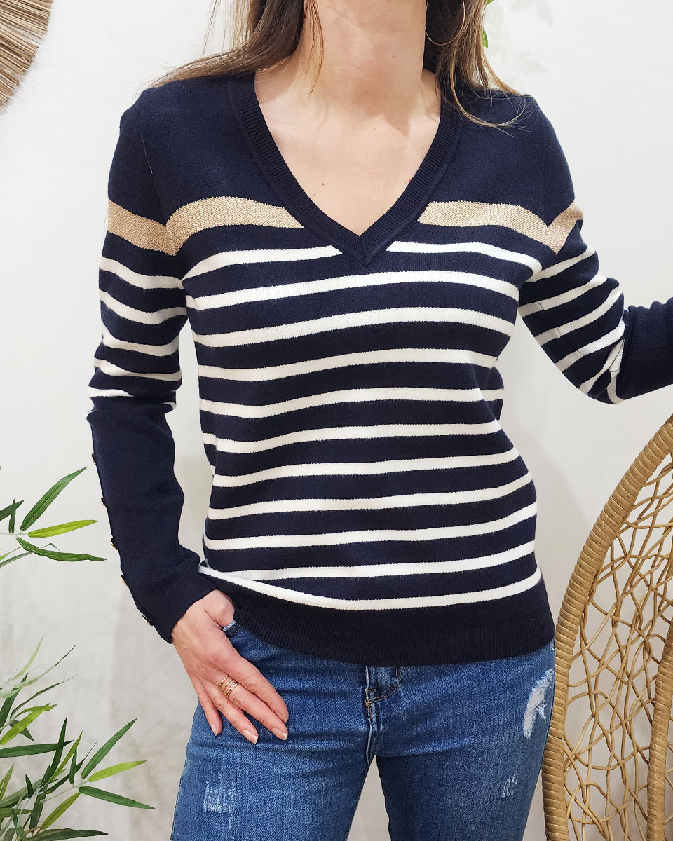 Mariniere col sales v femme