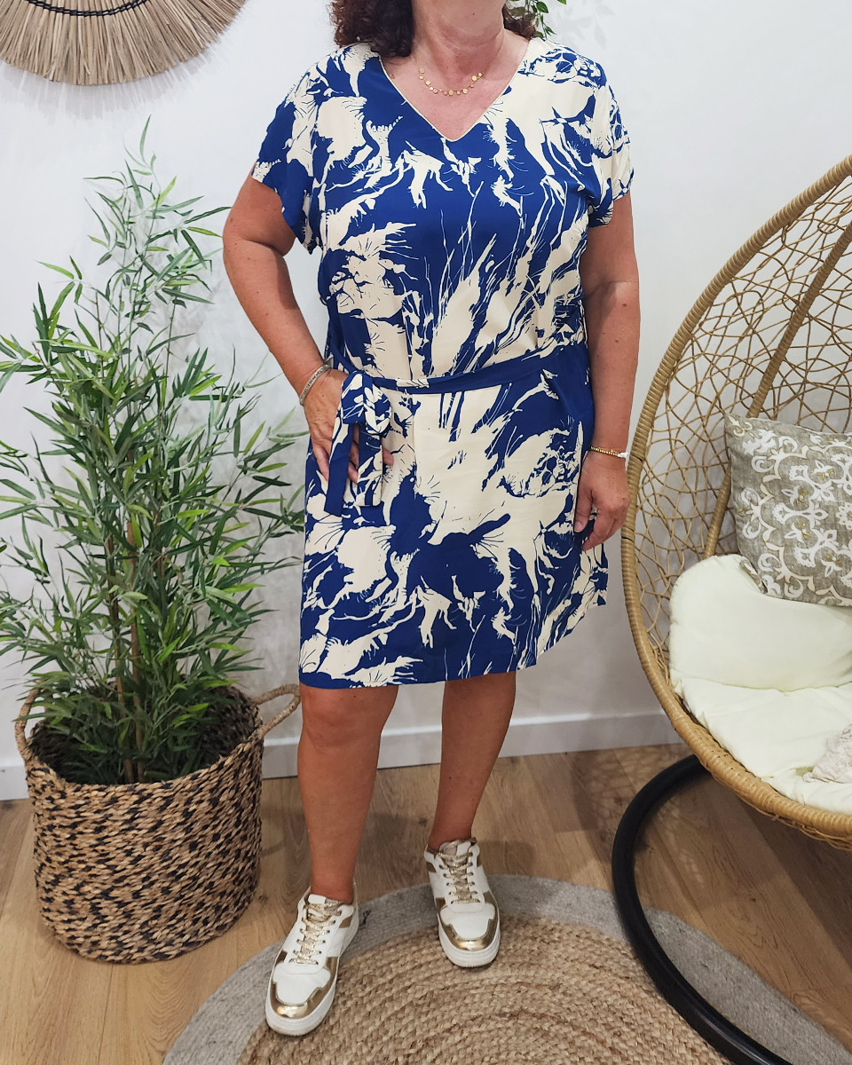 Robe femme bleue et ecru Enara 23462