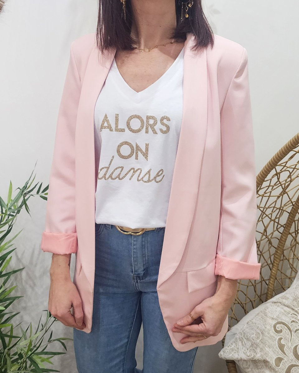 Veste blazer femme unie rose poudre 21163