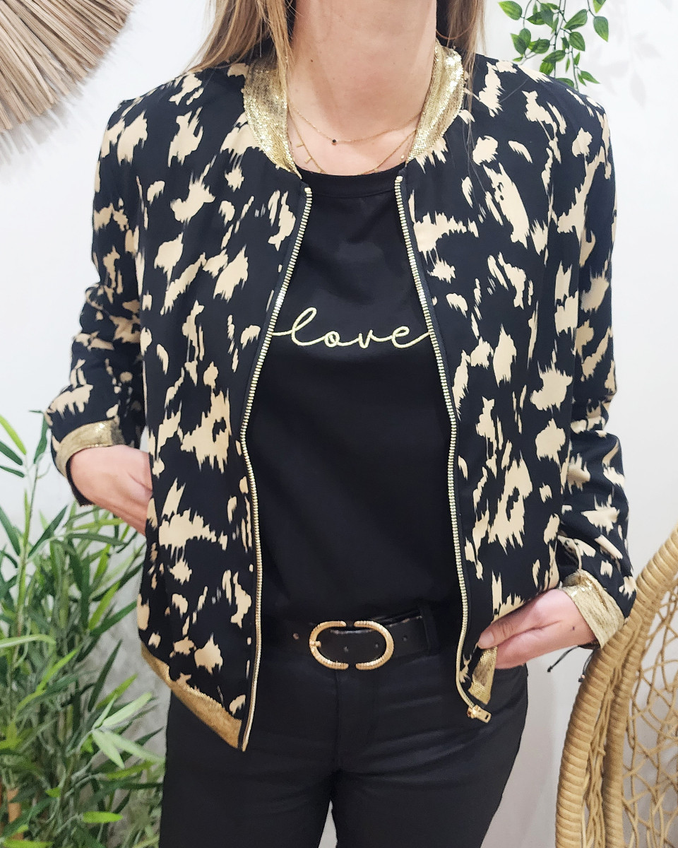 Bombers femme noir et taupe Paula 24043