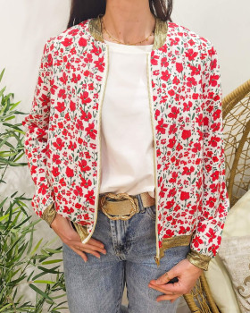 Bombers femme blanc fleurs rouges Fernande