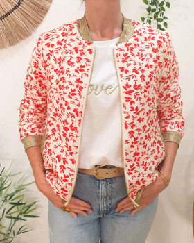 Bombers femme écru fleurs rouges Harmonie