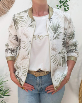 Bombers femme écru feuillages kaki et taupe Ombelline