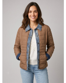 Doudoune femme marron café rebords jeans