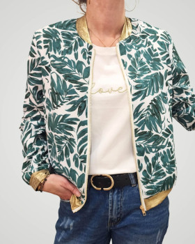 Bombers femme écru feuillage vert