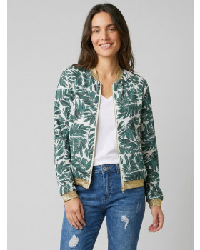 Bombers femme écru feuillage vert