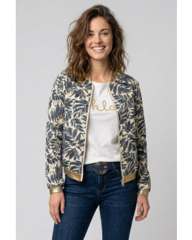 Bombers femme écru feuillage bleu mi-saison léger